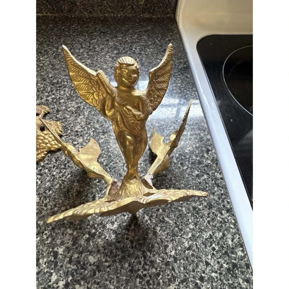 Antique Vintage‎ Brass Angels Cherubs Playing Instruments Vase Bowl Holder